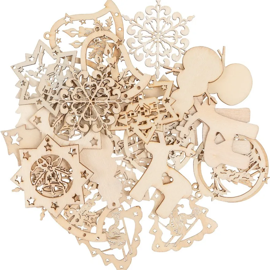 Streu-Deko, Holz, Weihnachten 2, 9 versch. Designs, je 3 Stück, 1,6mm stark, natur, 27 Teile