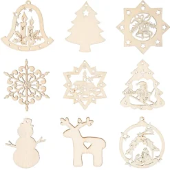 Streu-Deko, Holz, Weihnachten 2, 9 versch. Designs, je 3 Stück, 1,6mm stark, natur, 27 Teile