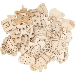 Streu-Deko, Holz, Weihnachten, 9 versch. Designs, je 7 Stück, 1,6mm stark, natur, 63 Teile