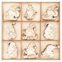Streu-Deko, Holz, Wichtel, 6 versch. Designs, 3x 7 Stück, 3x 14 Stück 1,6mm stark, natur, 63 Teile