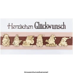 Streu-Deko, Holz, Wichtel, 6 versch. Designs, 3x 7 Stück, 3x 14 Stück 1,6mm stark, natur, 63 Teile