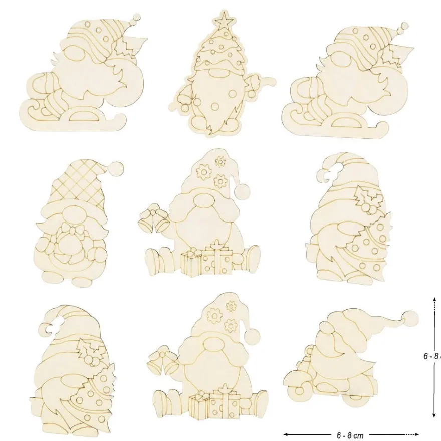 Streu-Deko, Holz, Wichtel, 6 versch. Designs, 3x 3 Stück, 3x 6 Stück 1mm stark, natur, 27 Teile