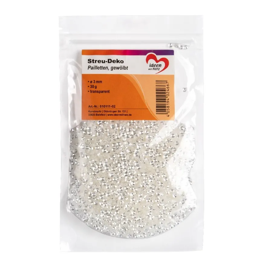 Streu-Deko, Pailletten, gewölbt, Ø 3mm, 30g, transparent