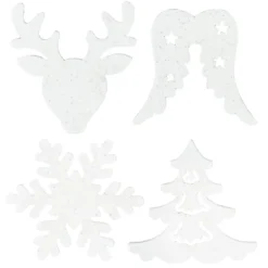 Streudeko, Vielfalt, 3,2cm bis 4cm, 2mm stark, weiß mit irisierendem Glitzer, 24 Stück