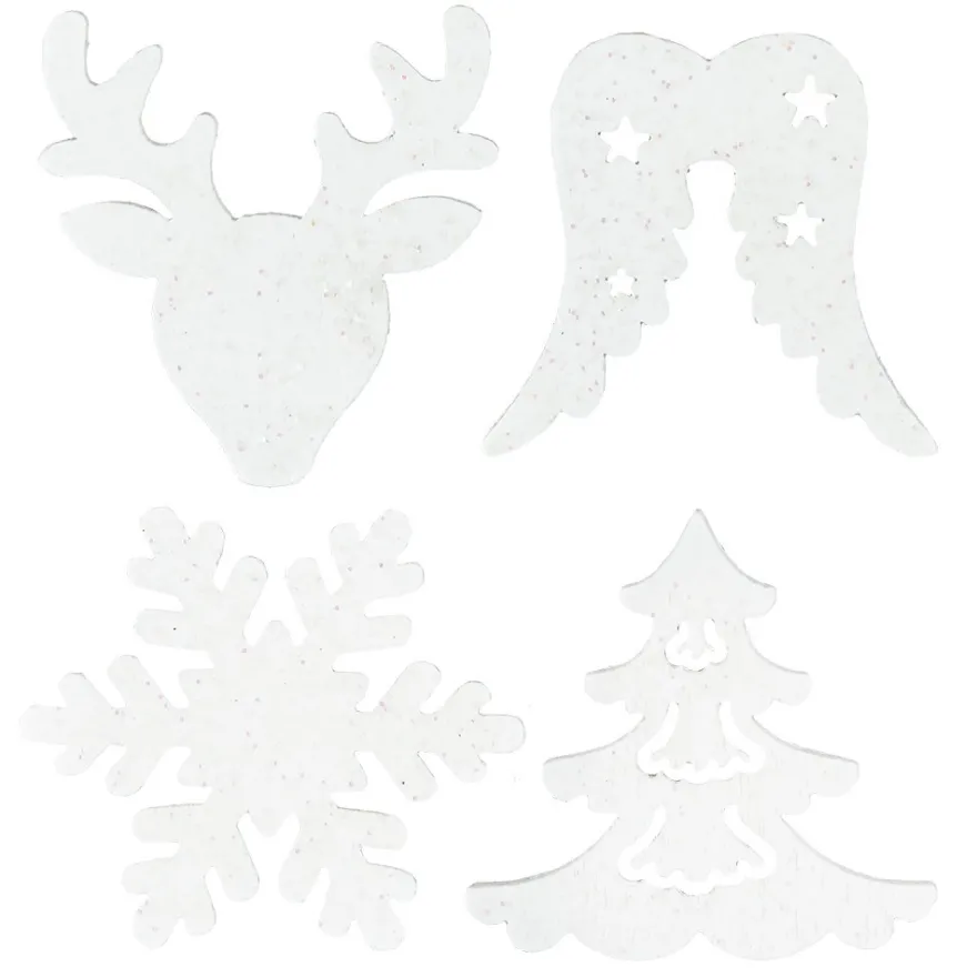 Streudeko, Vielfalt, 3,2cm bis 4cm, 2mm stark, weiß mit irisierendem Glitzer, 24 Stück