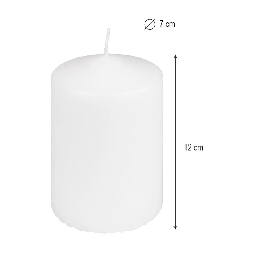 Stumpenkerzen, rund, Ø7cm, 12cm hoch, weiß, 4 Stück