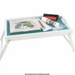 Tablett aus Holz, mit Klappbeinen & Tragegriff, 45cm x 4,2cm x 31cm, mit Arbeitsfläche