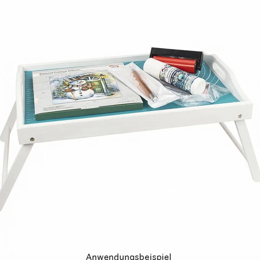 Tablett aus Holz, mit Klappbeinen & Tragegriff, 45cm x 4,2cm x 31cm, mit Arbeitsfläche