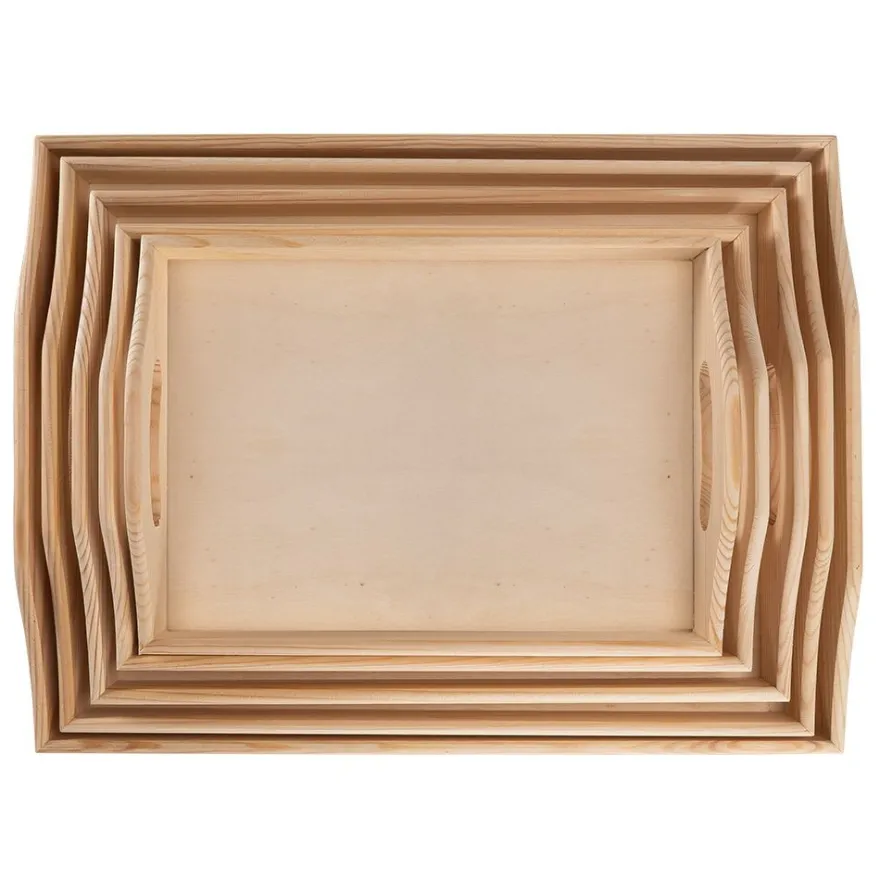 Tabletts, Holz, mit Tragegriff, verschiedene Größen, 5 Stück