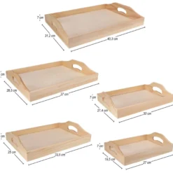 Tabletts, Holz, mit Tragegriff, verschiedene Größen, 5 Stück