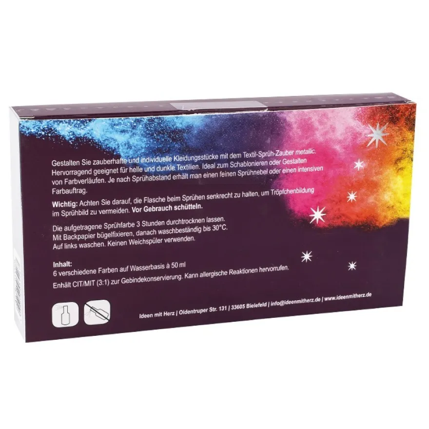 Textil-Sprüh-Zauber metallic 2/Textil-Sprühfarbe, 6 x 50ml, 6 Farben