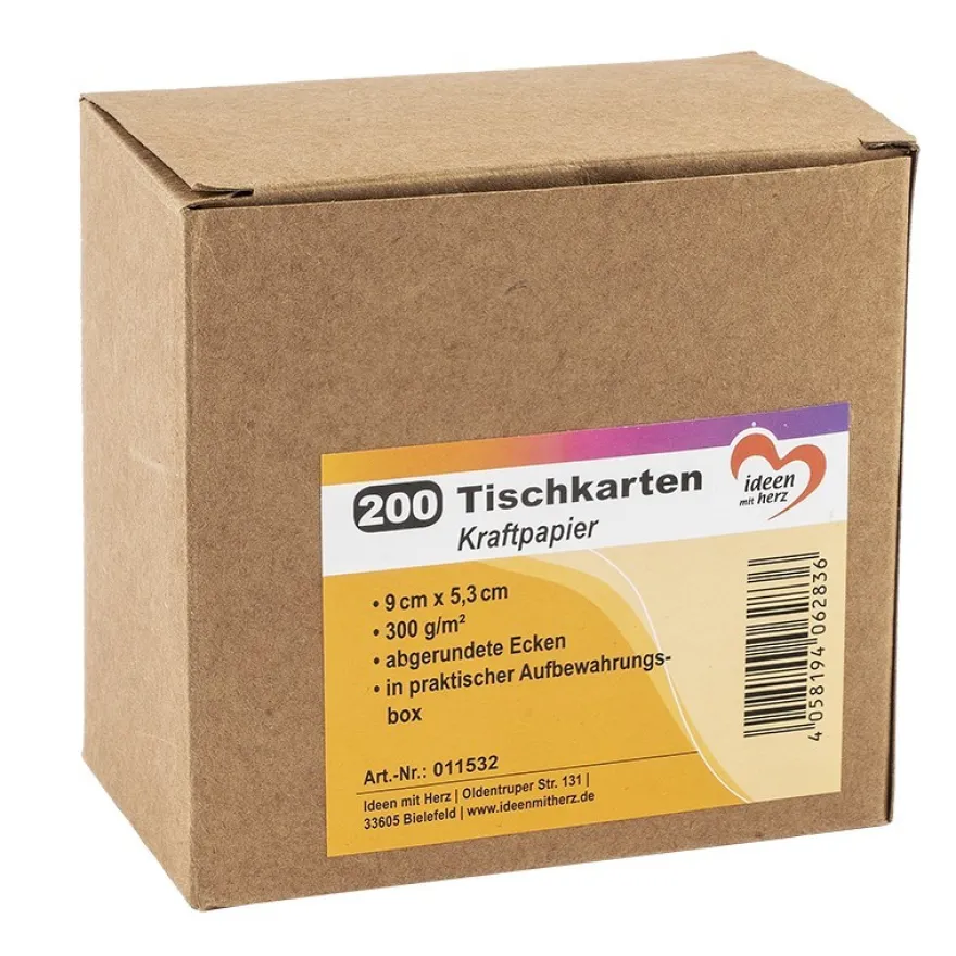 Tischkarten, Kraftpapier, 9cm x 5,3cm, 300 g/m², 200 Stück