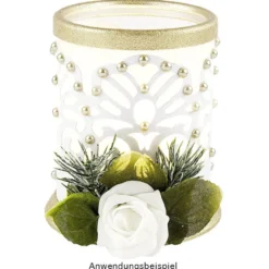 Tisch-Laternen, Ø 7,9cm, 10,3cm hoch, transparent/weiß, 5 Stück