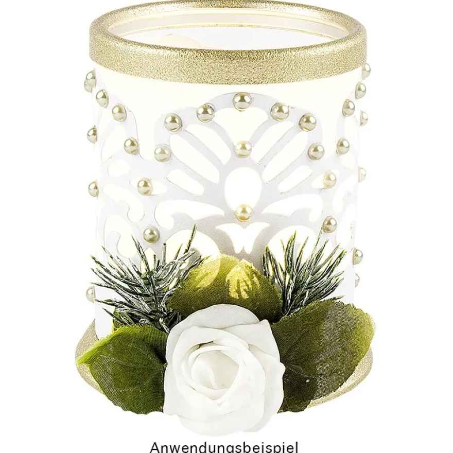 Tisch-Laternen, Ø 7,9cm, 10,3cm hoch, transparent/weiß, 5 Stück