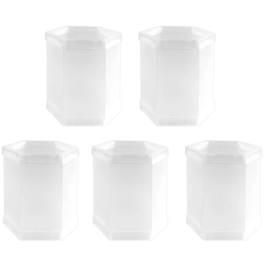 Tisch-Laternen, Hexagon, 10cm hoch, transparent-weiß, 5 Stück