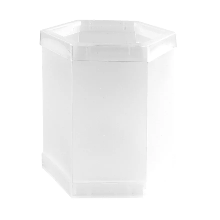 Tisch-Laternen, Hexagon, 10cm hoch, transparent-weiß, 5 Stück