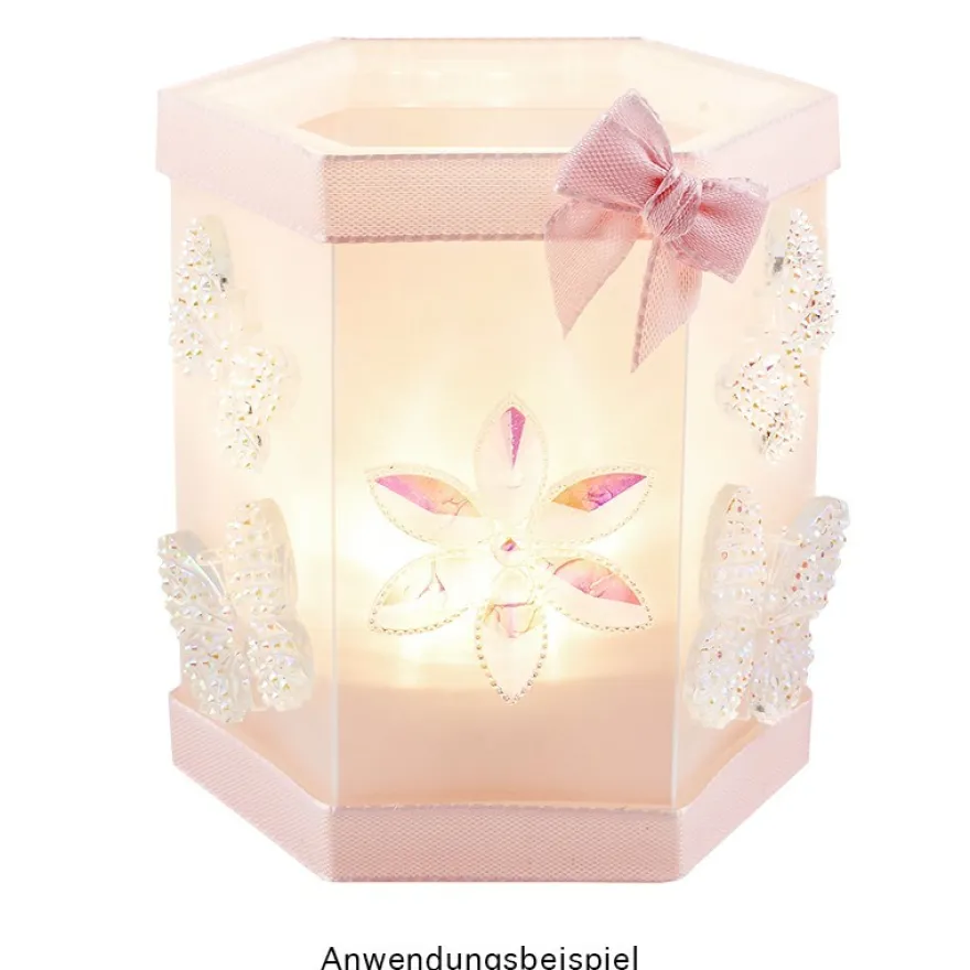 Tisch-Laternen, Hexagon, 10cm hoch, transparent-weiß, 5 Stück