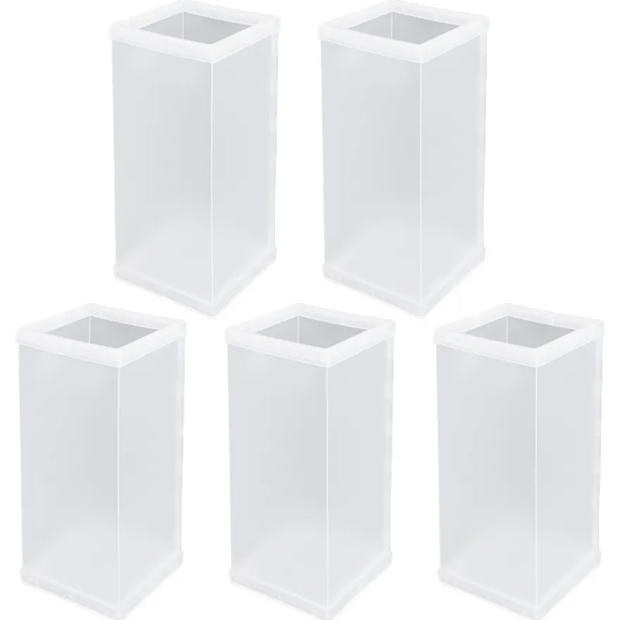 Tisch-Laternen, Quader, Laterne & Fuß: 8,5cm x 8,5cm, 20cm hoch, transparent-weiß,, 5 Stück