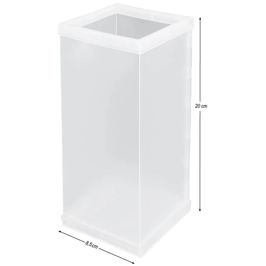 Tisch-Laternen, Quader, Laterne & Fuß: 8,5cm x 8,5cm, 20cm hoch, transparent-weiß,, 5 Stück
