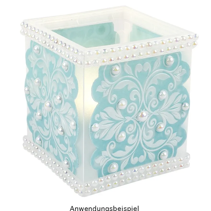 Tisch-Laternen, Quadrat, 10cm hoch, transparent-weiß, 5 Stück