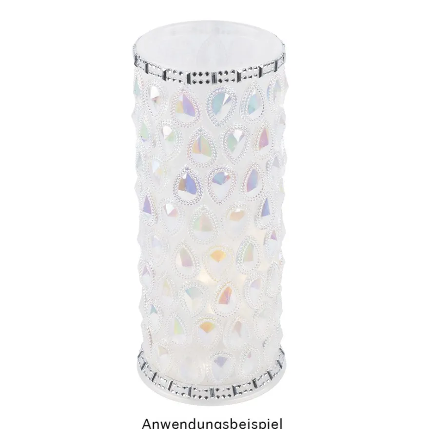 Tisch-Laternen, Zylinder, Laterne: Ø7,8cm, Fuß: Ø9cm, 20cm hoch, transparent-weiß, 5 Stück
