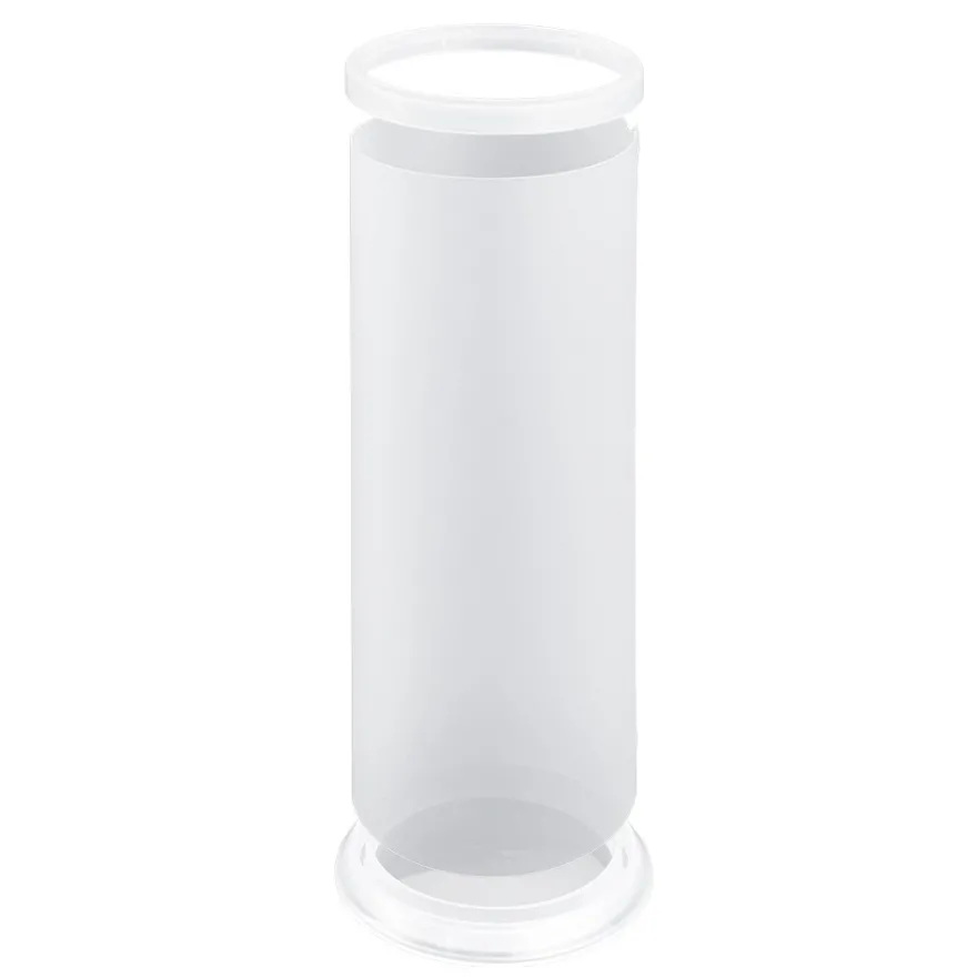 Tisch-Laternen, Zylinder, Laterne: Ø7,8cm, Fuß: Ø9cm, 20cm hoch, transparent-weiß, 5 Stück