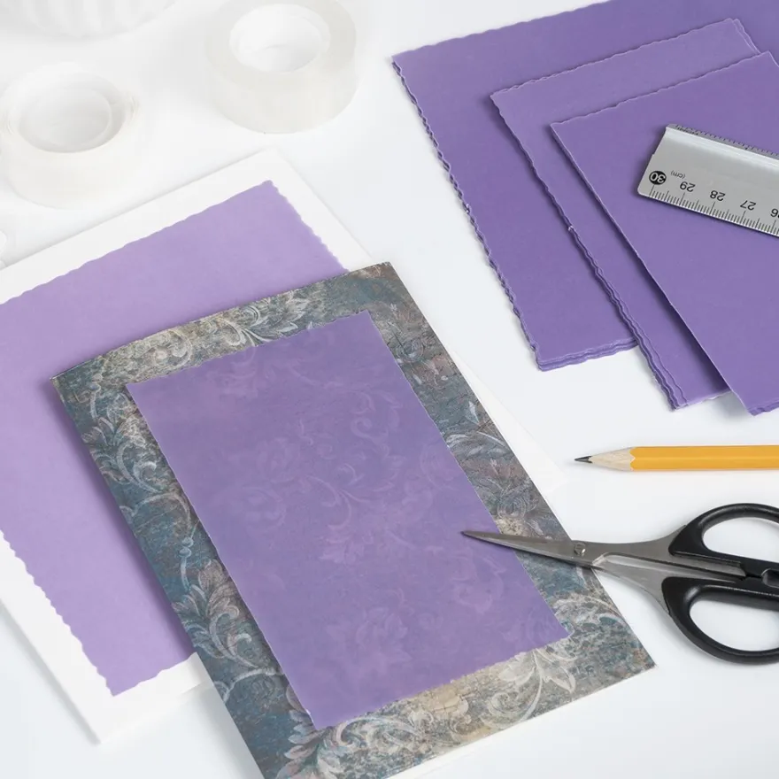Transparentpapier-Aufleger, mit Büttenrand, 9cm x 14cm, 130g/m², violett, 20 Blatt