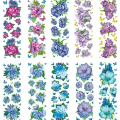 Transparent-Stickerbogen, Blumen in Blau-Violett, 10cm x 30cm, 10 Bogen