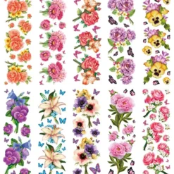 Transparent-Stickerbogen, Blumen-Sträußchen, 10cm x 30cm, 10 Bogen