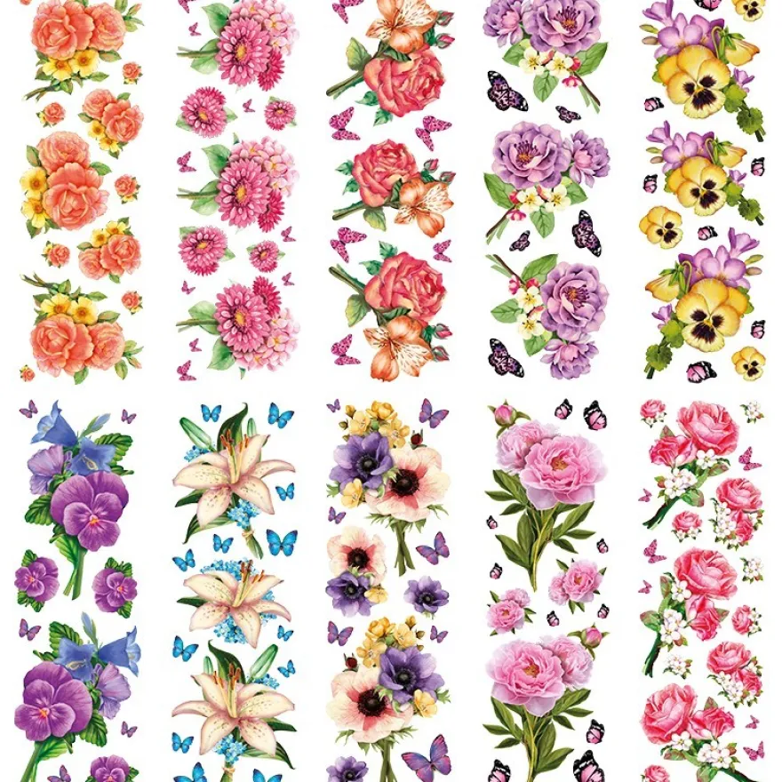Transparent-Stickerbogen, Blumen-Sträußchen, 10cm x 30cm, 10 Bogen