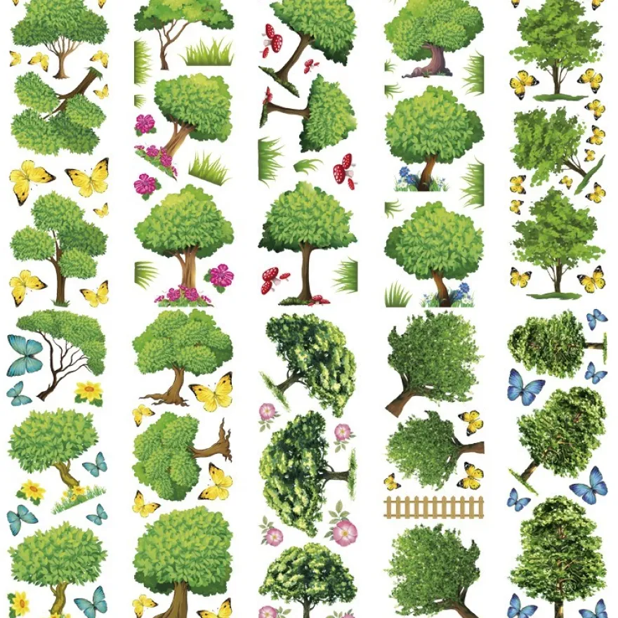 Transparent-Stickerbogen, Bäume, 10cm x 30cm, 10 Bogen