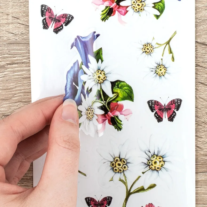 Transparent-Stickerbogen, Edelweiß & Spitze, verschiedene Designs, 10cm x 30cm, 10 Bogen