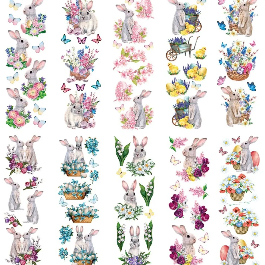 Transparent-Stickerbogen, Niedliche Hasen, verschiedene Designs, 10cm x 30cm, 10 Bogen