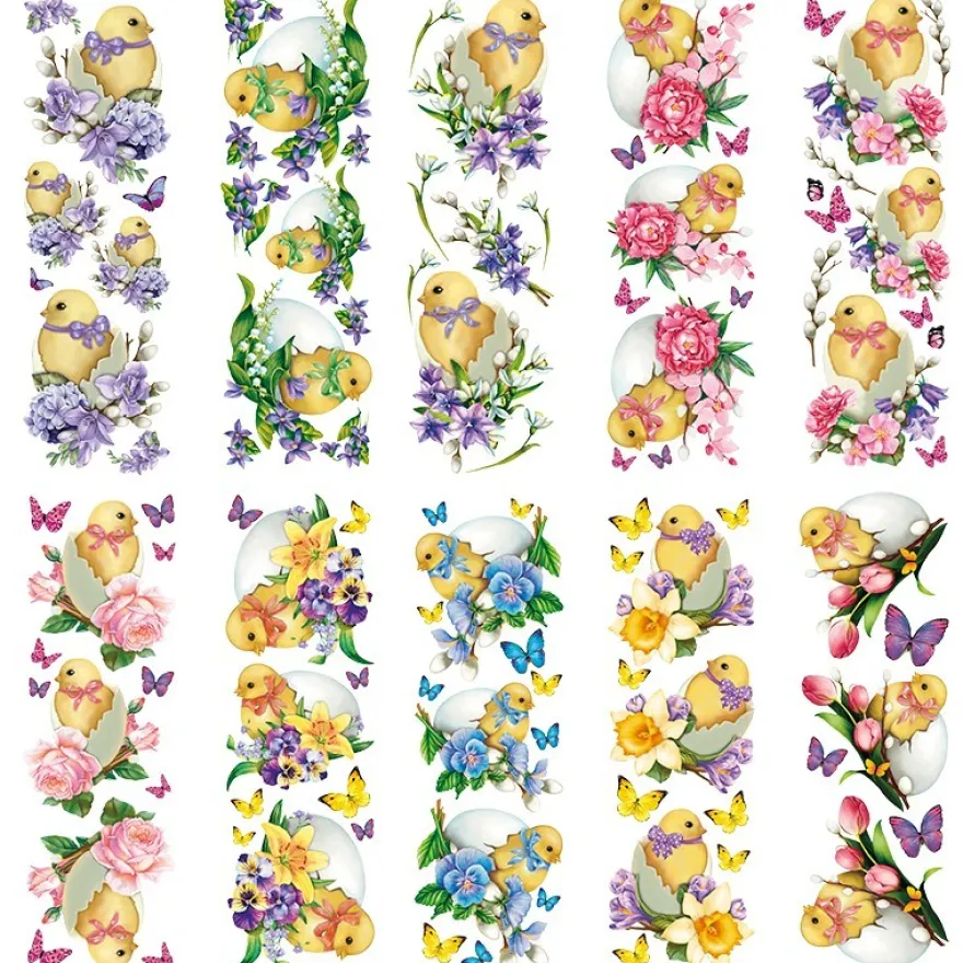 Transparent-Stickerbogen, Nostalgie-Küken, 10cm x 30cm, 10 Bogen