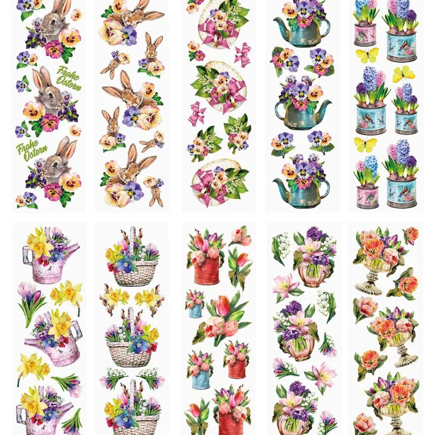 Transparent-Stickerbogen, Ostergrüße 2, verschiedene Designs, 10cm x 30cm, 10 Bogen