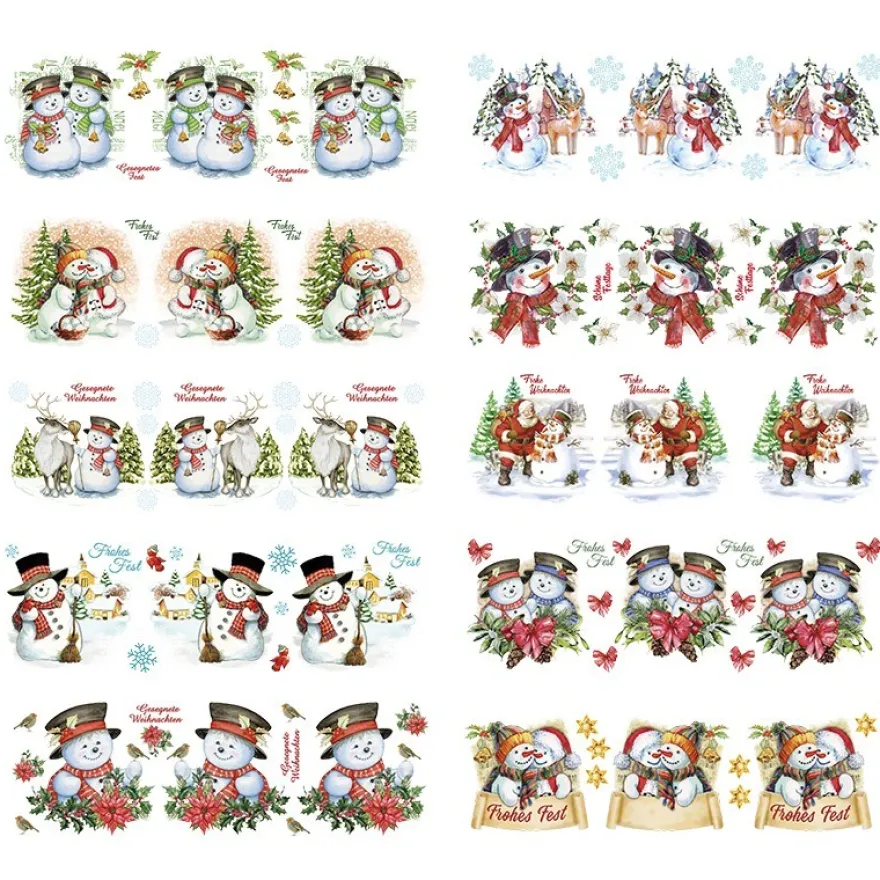 Transparent-Stickerbogen, Schneemänner, 10cm x 30cm, 10 Bogen
