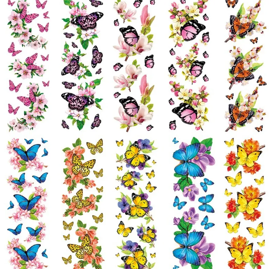 Transparent-Stickerbogen, Schmetterlinge auf Zweigen, 10cm x 30cm, 10 Bogen