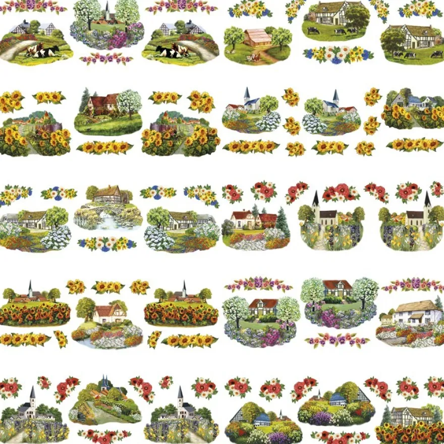 Transparent-Stickerbogen, Sommerdörfer, 10cm x 30cm, 10 Bogen