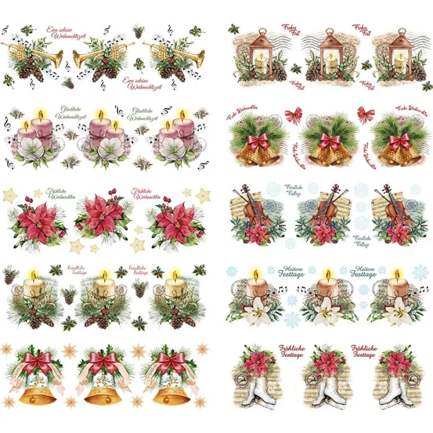 Transparent-Stickerbogen, Weihnachtliche Floristik, 10cm x 30cm, 10 Bogen