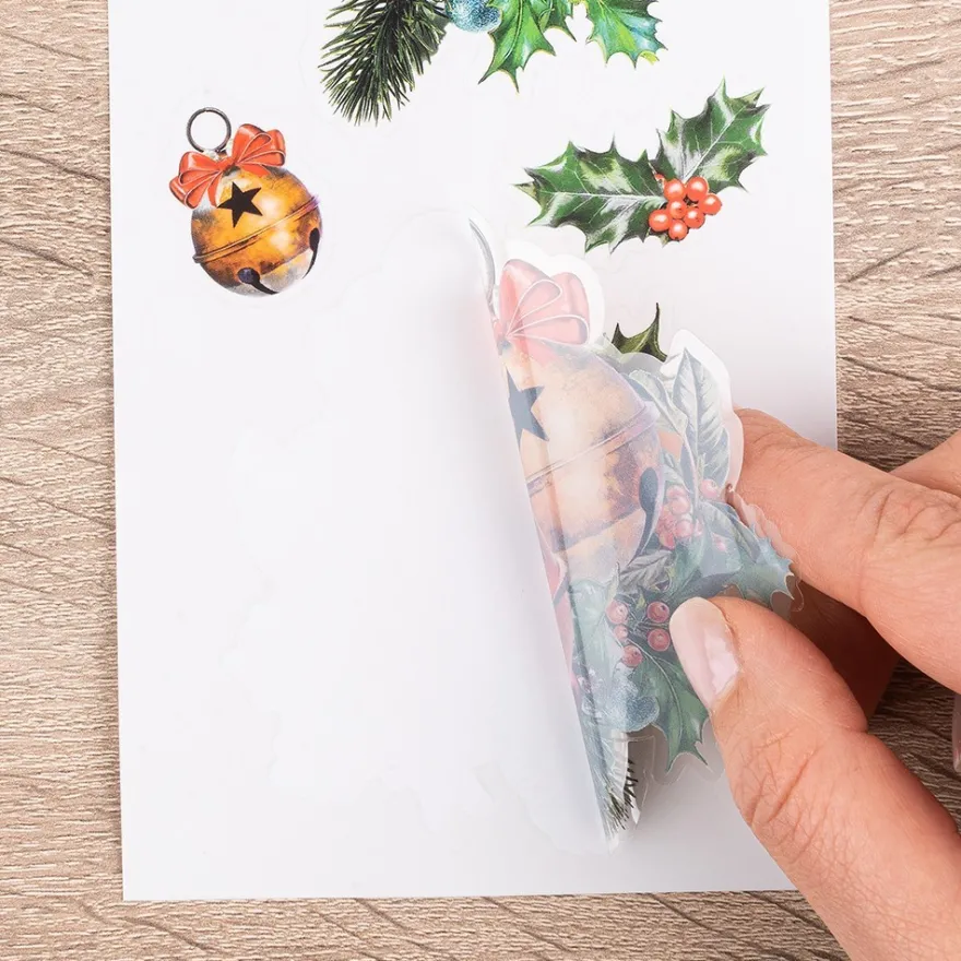 Transparent-Stickerbogen, Weihnachts-Baumschmuck, verschiedene Designs, 10cm x 30cm, 10 Bogen