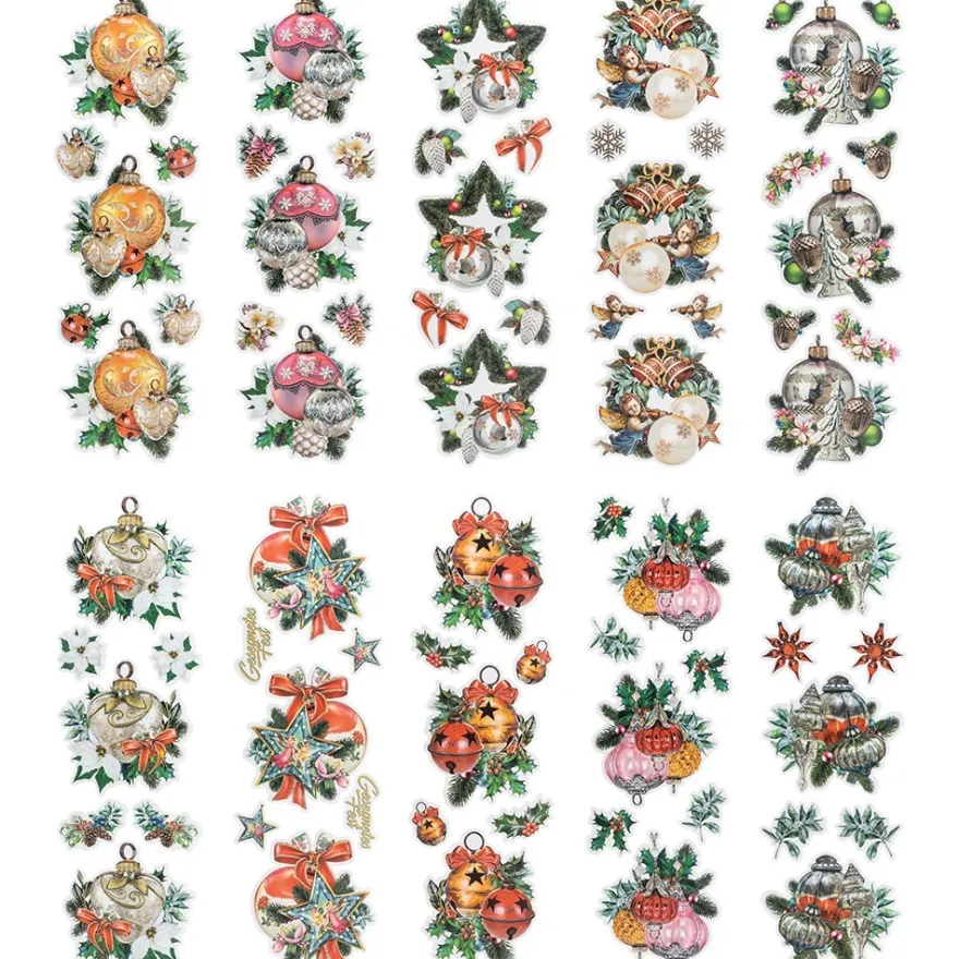 Transparent-Stickerbogen, Weihnachts-Baumschmuck, verschiedene Designs, 10cm x 30cm, 10 Bogen