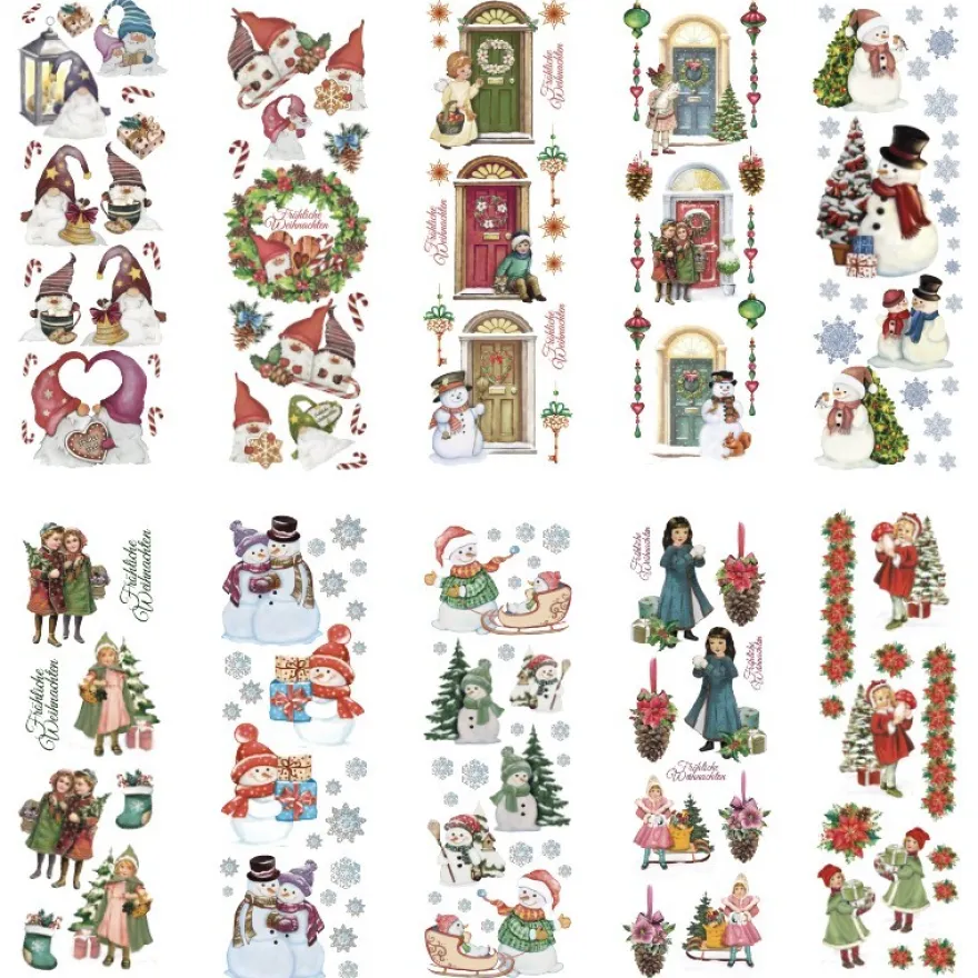 Transparent-Stickerbogen, Wichtel, Schneemänner & Winterkinder, versch. Designs, 10cmx30cm, 10 Bogen