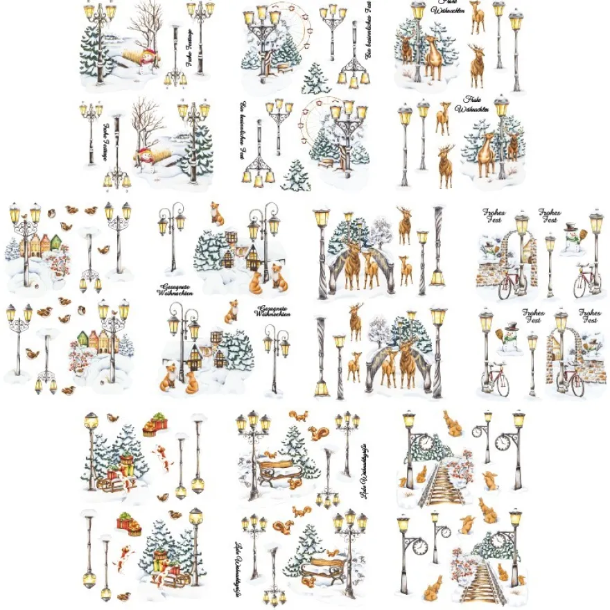 Transparent-Stickerbogen, Winterlaternen, verschiedene Designs, mit Veredelung, DIN A4, 10 Bogen