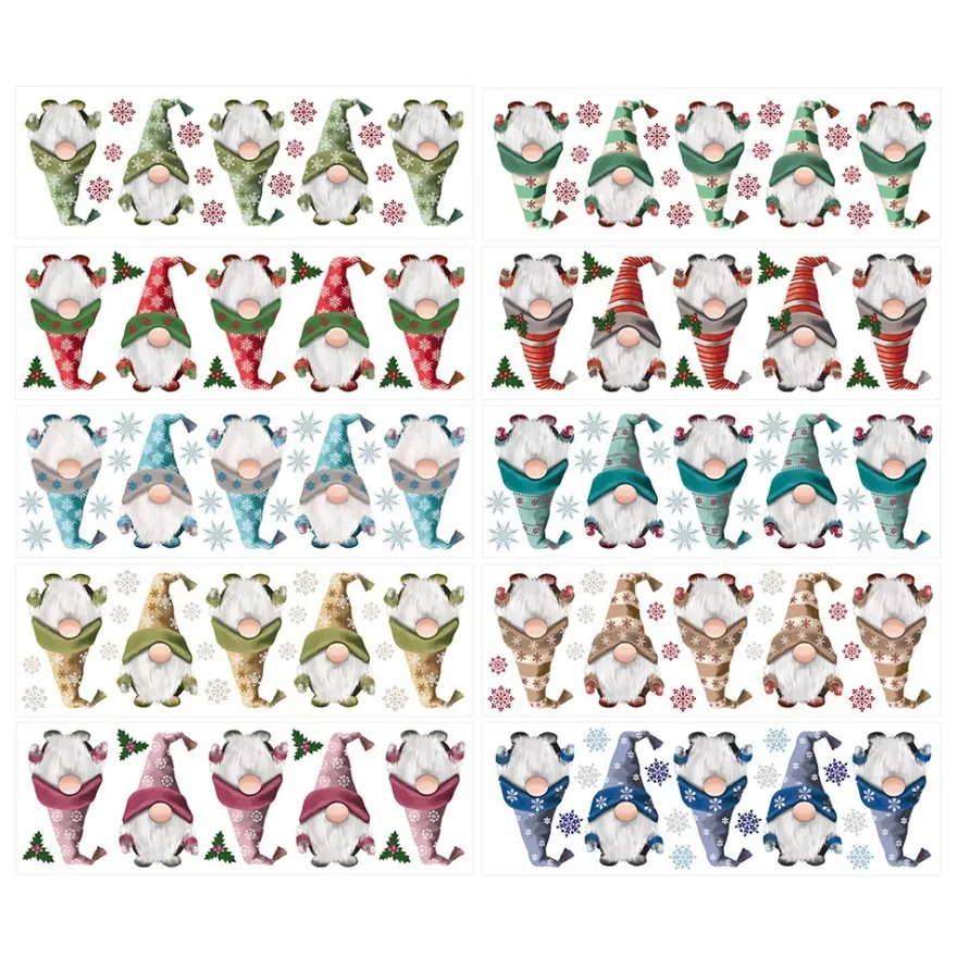 Transparent-Stickerbogen, Winter-Wichtel, verschiedene Designs, 10cm x 30cm, 10 Bogen