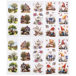 Transparent-Sticker, Garten- und Dorfidylle, verschiedene Designs, 10cm x 30cm, 10 Bogen