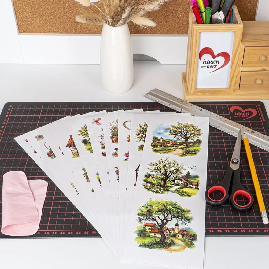 Transparent-Sticker, Garten- und Dorfidylle, verschiedene Designs, 10cm x 30cm, 10 Bogen