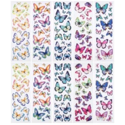 Transparent-Sticker, Schmetterlinge, versch. Designs, mit Glitzerveredelung, 10cm x 30cm, 10 Bogen