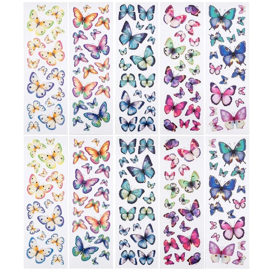 Transparent-Sticker, Schmetterlinge, versch. Designs, mit Glitzerveredelung, 10cm x 30cm, 10 Bogen