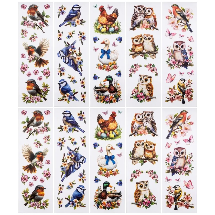 Transparent-Sticker, Vögel, verschiedene Designs, 10cm x 30cm, 10 Bogen