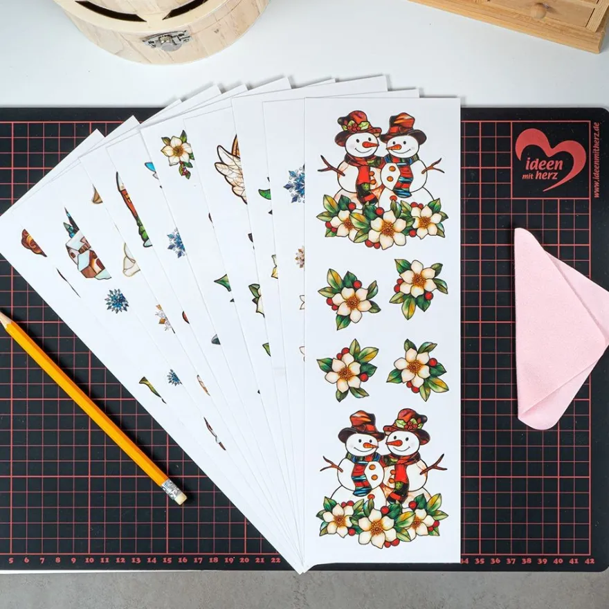 Transparent-Sticker, Weihnachten, Glasoptik, verschiedene Designs, 10cm x 30cm, 10 Bogen